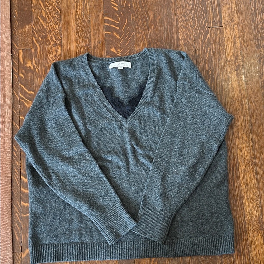 LOFT Charcoal V-Neck Sweater